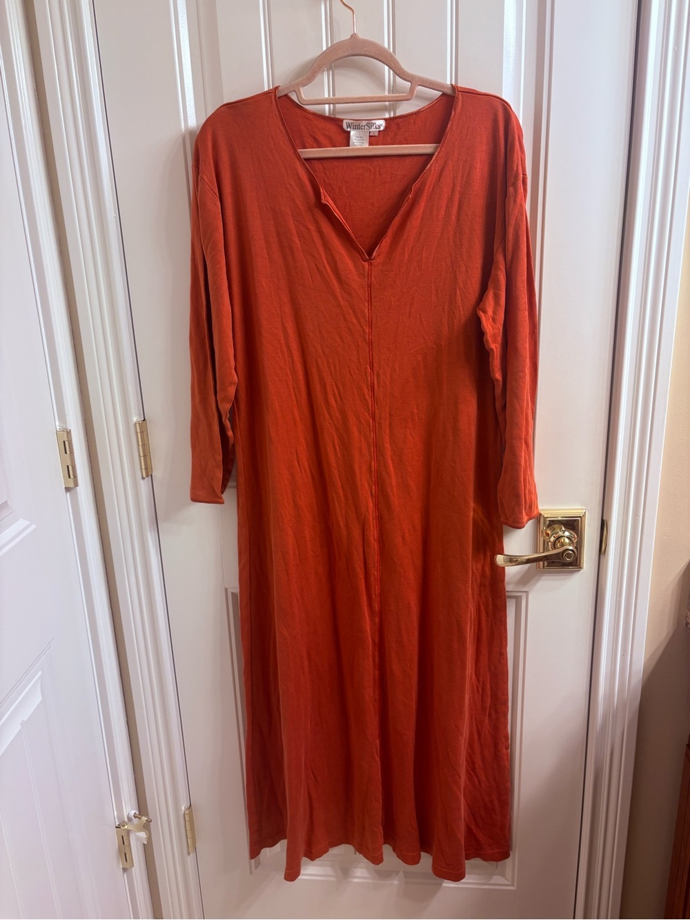WinterSilks V-Neck T-Shirt Midi Dress Silk Blend Sz L Puce Pink